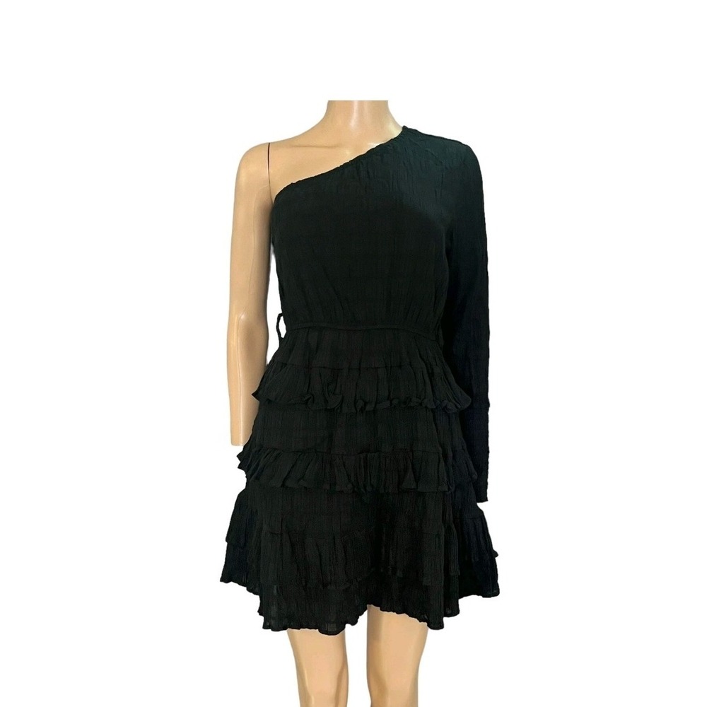Hello Molly Dance The Night Away Dress Women's 8 One Shoulder Mini Black